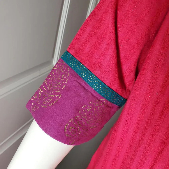 Beautiful Fuscia Cotton Kurti Tunic Sequin Embellished Women's Size XL 101cm - Picture 9 of 16